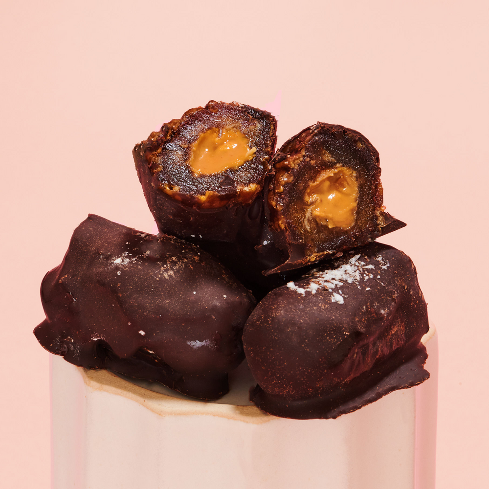 
            
                Load image into Gallery viewer, Bateaux: Almond Butter Chocolate-Coated Stuffed Dates (4 pack bundle)
            
        